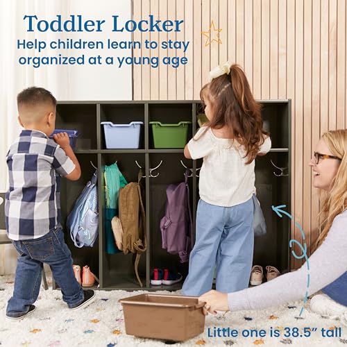 ECR4Kids 5-Section Toddler Coat Locker with Bins, Grey Wash, Earthtone