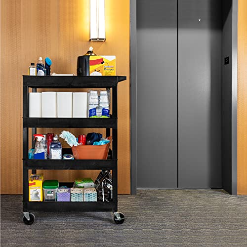Stand Steady Tubstr 4 Shelf Utility Cart Supports Up to 300 lbs - Heavy-Duty Plastic Service Push Cart with Deep Shelves and 4" Casters, for Offices, Warehouse Storage, Garage (Black, 35 x 18 x 50)