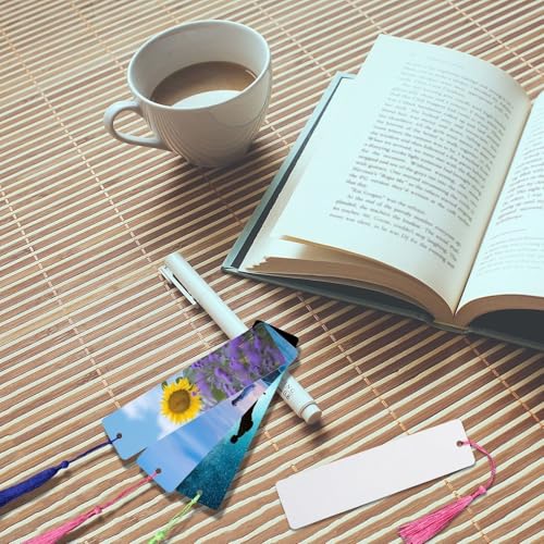 GEKIXUTP 80 Pcs Sublimation Bookmark Blank Heat Transfer Aluminum Metal Bookmarks Bulk DIY Bookmarks with Hole and Colorful Tassels for Crafts,Personalized Tassels Blank Bookmarks, White