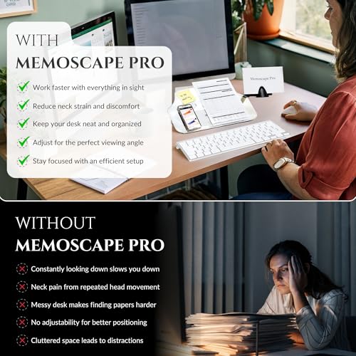 Vu Ryte Memoscape Pro Adjustable in-Line Document Copy Holder, Boost Productivity, 175 Sheet Capacity, Supports Electronics and Writing, (VUR 6060) Black/Clear