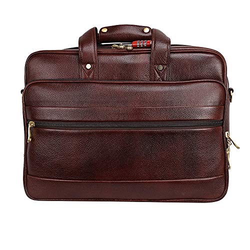 Full Grain Leather 16 Inch briefcases Laptop Messenger Bags for Men and Women Expandable Business Bag Leather Satchel Bags (Brown)