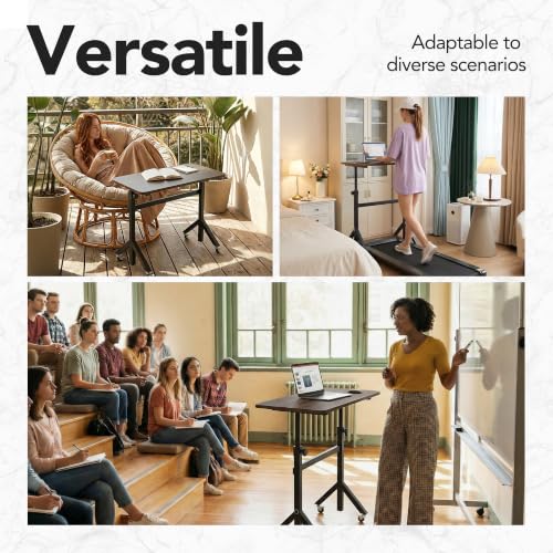 HUANUO 28-46" Small Standing Desk Adjustable Heigh, Mobile Stand Up Desk with Wheels, Portable Rolling Desks for Walking Pad and Treadmill, Computer Laptop Desks for Home Office Space
