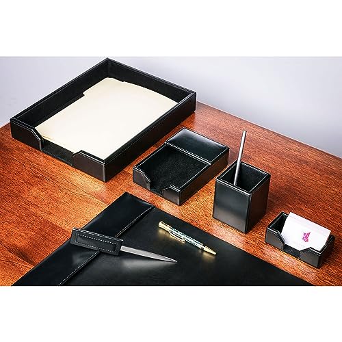 Dacasso 6 Piece Black Bonded Leather Luxury Desk Accessory Set - Desk Pad & Organization Essentials