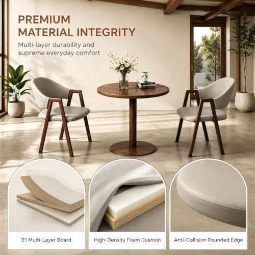 HXNXSY 23.6" Walnut Round Dining Table for 2, Office Table and Chair Set