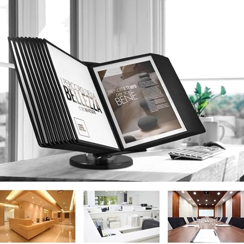 Wall file organizer,Wall Mounted File Holder, Wall Mount Reference Organizer, 20 Display Pockets, 360°Adjustable Desk Flip File Holder, Catalog Display Rack, for Office Display and Storage A4 Menu Pos