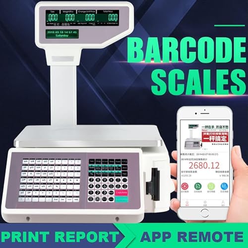Electronics Label Printing Scale, Commercial Digital Barcode Weighting Price Printer Scale, 30kg/66.14 lbs Capacity, Cash Register, LCD Display, for Supermarket/Retail Store/Warehouse Weighing