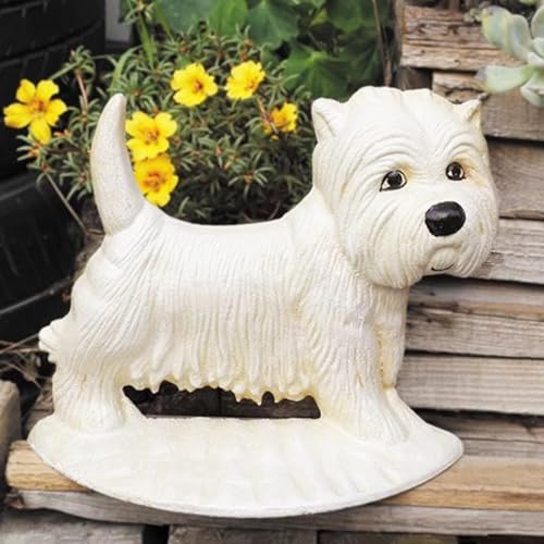 Solid Iron Dog Door Stopper for Door Gap 5-10mm, White Weighted Door Holder for Bottom of Door, Weight 6.6lb