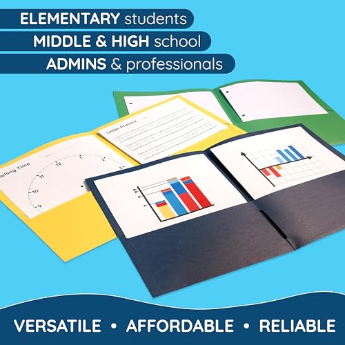Blue Summit Supplies 100 Paper 2 Pocket Folders, Letter Size, Assorted