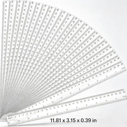 100 Pack 12 Inch Rulers Bulk Plastic Clear Rulers for Classroom