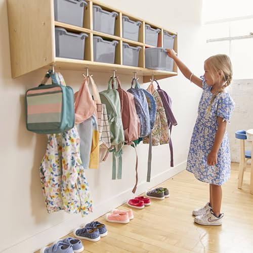 ECR4Kids Streamline 10-Section Hanging Coat Locker with 10 Scoop Front Bins, Cubby Storage, Light Grey