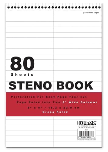 2 Pack, Perforated Writing Pad 6"x9" White Gregg Ruled Steno Book 80 Sheets