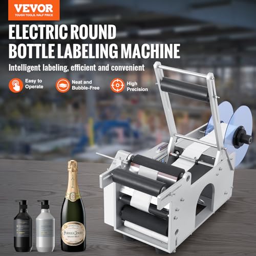VEVOR Semi-Automatic Round Labeling Machine, 20-50pcs/min, Electric Bottle Label Applicator for Round Bottles, Round Bottle Labeler Suitable for Diameter 0.78-4.72 inches (with Pressing Bar)
