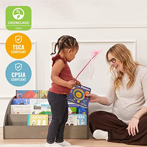 ECR4Kids 4-Shelf Toddler Book Display, Wooden Bookshelf, 30in W, Grey Wash