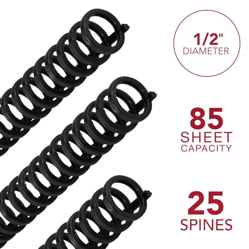 GBC Binding Spines / Spirals / Coils, 1/2" Diameter, 85 Sheet Capacity, ProClick, Black, 25 Pack (2515660)