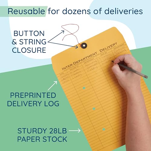 Blue Summit Supplies 10 Interdepartment Envelopes with String Tie 10 x 13 Inches, Brown Kraft Interoffice Envelopes with string 10x13 – Reuseable, 10 Count