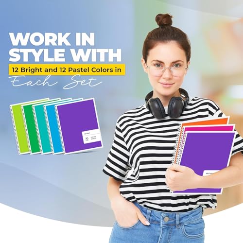 Bilinny - Spiral Notebook 96 Pack of 48 Bright & 48 Pastel Colors, 1 Subject, College Ruled, Notebooks for School - 8 X 10.5 Inch - 70 Sheets (96 Pack)