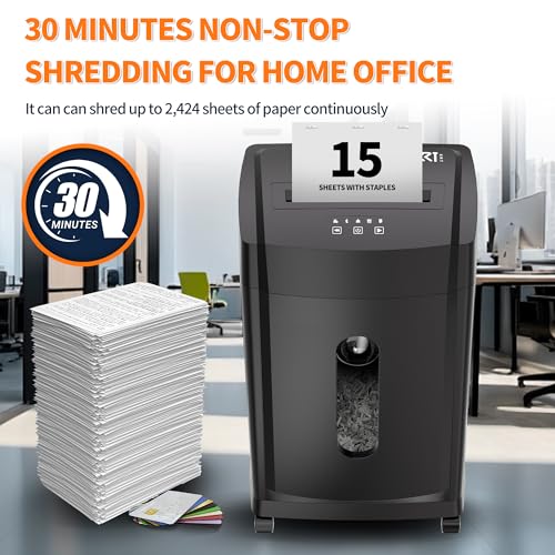 KRT KRT KRT Paper Shredder for Office Home, 18-Sheet Micro Cut Paper Shredder Auto Feed Cross Cut with 8 Gallons Bin, P-4 High Security Level, Shreds CDs/DVDs, Black