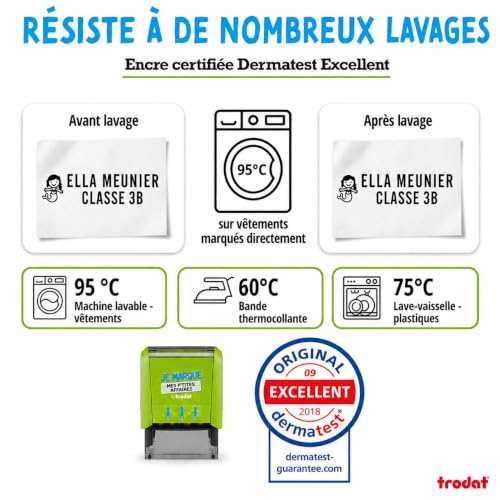 Trodat Stamp Je Marque mes P'tites Affaires – Mark Your Children's belongings with a Complete and adapted kit – Labels + Letters with Drawings – Ideal for Marking Clothes