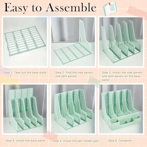 File Organizer Desk Organizer File Folder, Desktop Magazine Holder, Office Sorter Rack, Vertical Dividers Desk(Blue)