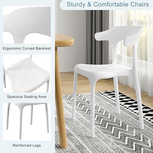 VECELO 4 Pack Plastic Stacking Chairs, Stackable Dining Chairs for Kitchen Restaurant Patio, Portable Indoor Outdoor Use, No Assembly Required, Classic White