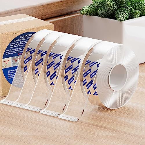 ZMUAXUAN Nano Tape Adhesive Reusable,Double Sided Mounting Tape Heavy Duty Removable,Picture Hanging Strips Poster Putty,Clear Thick Gel Sticky Tack Wall Glue for Hangers,Photo(9.85 FT-5 Pack)