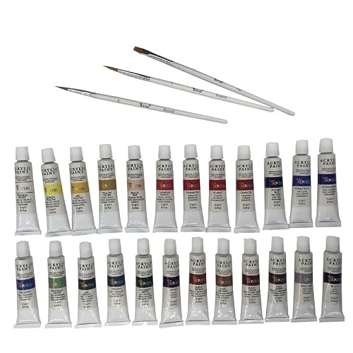 HBJWOV Art Painting Supplies Paints 24 Colors 12ML Acrylic +3 Brushes Set