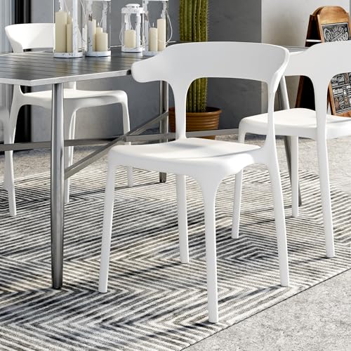 VECELO 4 Pack Plastic Stacking Chairs, Stackable Dining Chairs for Kitchen Restaurant Patio, Portable Indoor Outdoor Use, No Assembly Required, Classic White