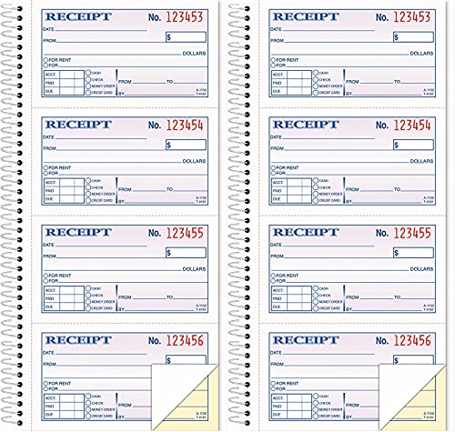 Money/Rent Receipt Book, 2-Part, Carbonless, 11 x 5.25 Inches, 4 Receipts/Page, 200 Sets per Book (4161), White Pack of 2