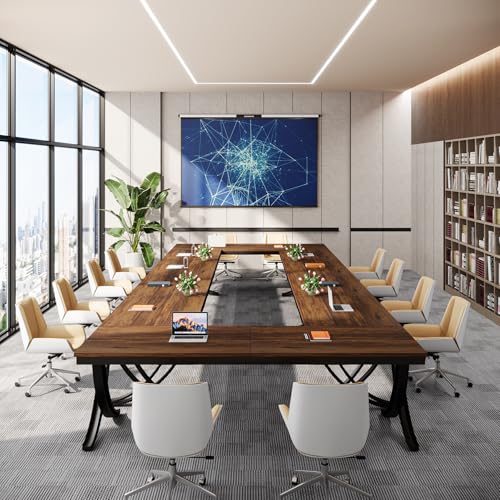 Tribesigns 6.5FT Conference Table for 6-8 People, 78 inch Long Rectangular Seminar Table with Strong Metal Frame, Business Boardroom Desk for Office Meeting Conference Room (1PC, Brown)