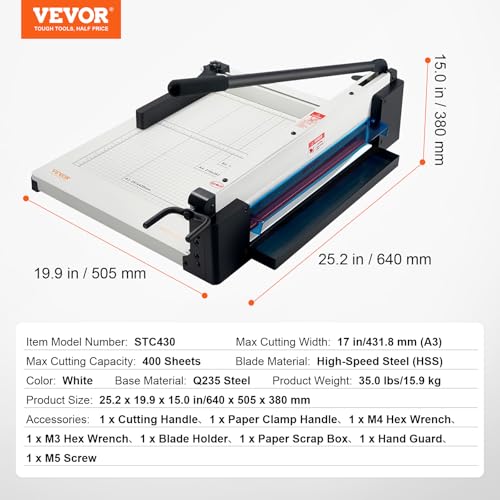 VEVOR Industrial Paper Cutter A3 Heavy Duty Paper Cutter 17 Inch Paper Cutter Heavy Duty 400 Sheets Paper with Clear Cutting Guide for Offices, Schools, Businesses and Printing Shops