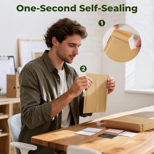 Tera Corrugated Cardboard Padded Kraft Paper Mailing Bags A5: 152 × 228 mm Pack of 50 80gsm Thickened Padded Self-Adhesive Recyclable Packaging Material for Cards Jewellery Photos Shipping Bags