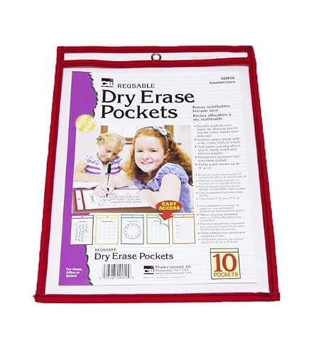Charles Leonard, Dry Erase Pocket Class Pack, 30 Sets of: Pockets, Cloths and Markers, Pocket Style, Bullet Tip, Black (29190)