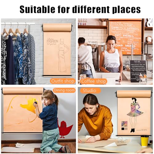 36" Kraft Paper Dispenser Holder Wall Mount Includes 50 Meter Long Brown Paper Roll, Heavy-Duty Paper Cutter Butcher Paper Dispenser to Do Lists, DIY Drawing, Taking Note, Artwork