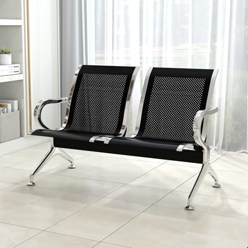 KINTNESS Waiting Room Chair - 2 Seat Reception Chair Benches Office Guest Chairs Heavy Duty Waiting Room Chairs with Arms for Lobby, Office, Bank, Hospital Bench, Black
