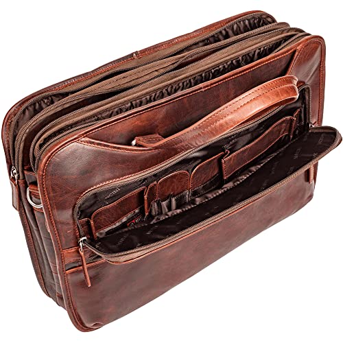Mancini Buffalo Triple Compartment Briefcase for 15.6” Laptop/Tablet, Brown