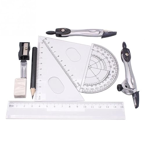 10 Piece Set Plastic + Metal Geometric Protractor Drawing Eraser Compass Mathematics Ruler Suitable for Student Tools