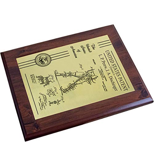 Personalized Patent Plaque, Appreciation Gift for Inventors, Patent Holders, Work Team, or Boss (10.5" x 13", Gold Metal, Black Board)