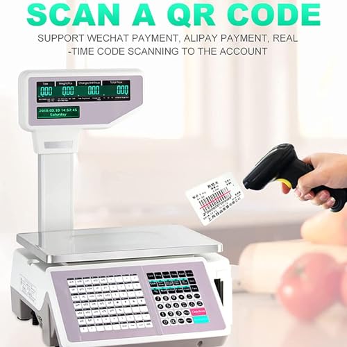 Electronics Label Printing Scale, Commercial Digital Barcode Weighting Price Printer Scale, 30kg/66.14 lbs Capacity, Cash Register, LCD Display, for Supermarket/Retail Store/Warehouse Weighing