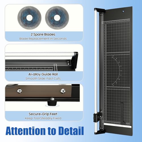 Heavy-Duty 36" Paper Cutter, 90cm Manual Precision Rotary Paper Trimmer Sharp Photo Paper Cutter with Magnetic Ruler & 3 Blades for A3/A4/A5 Paper, Cardstock, Photos, Office, School, Craft