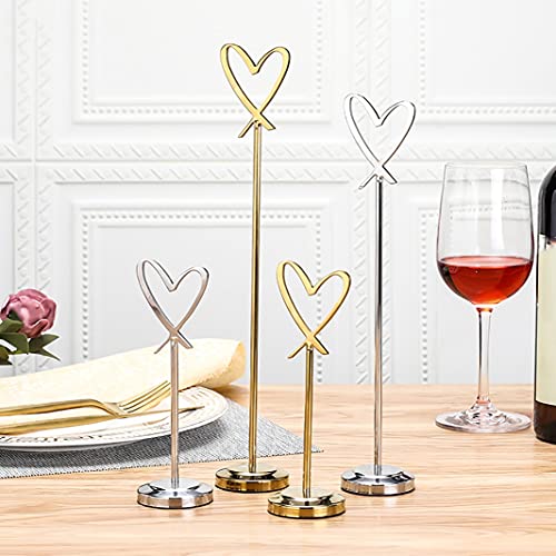 10Pcs Memo Holder,Table Numbers Holders for Weddings,Heart-Shaped Stainless Steel Photo Clip Holder Stand,Silver Various Sizes 3/6/9/12 Inches (12 Inches)