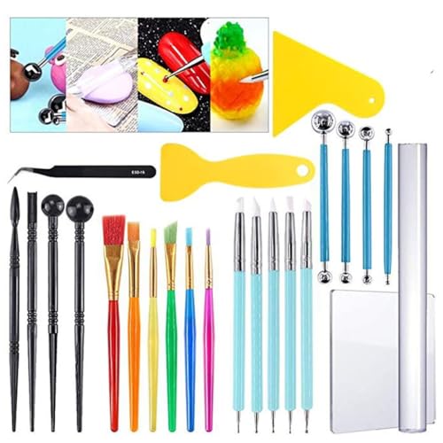 UOHLCX Clay Tools 24-piece Acrylic Plate Rod Indentation Point Drill Pen Pellet Polymer
