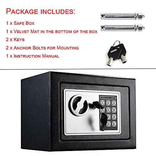 TBLOTYD Black 4.6L Security Safe Cash Box, 17X23X17Cm, for Home Business Office Hotel Money Document Jewelry Passport