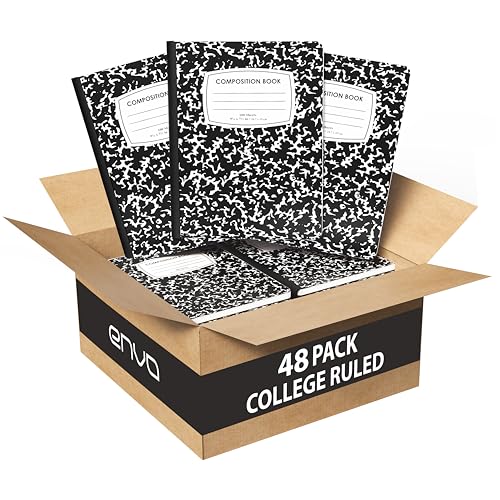 ENVO Composition Notebooks, College Ruled Composition Notebook, Black Marble Covers Composition Notebook, 100 sheets, Bulk (48, College Ruled)