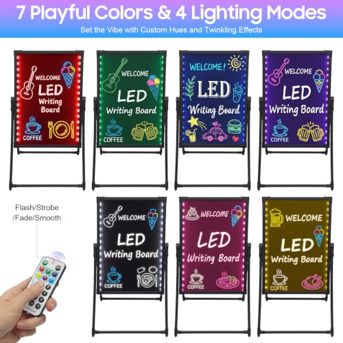 LED Message Board, Standing Menu Sign Board with Controller and 8 Highlighters, Adjustable Menu Board DIY Message Chalkboard for Stores, Bars, Restaurants
