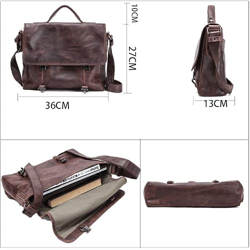 KANDUO Computer Messenger bag Genuine Leather Shoulder Bag 13.3 Inch Laptop for Travel Work