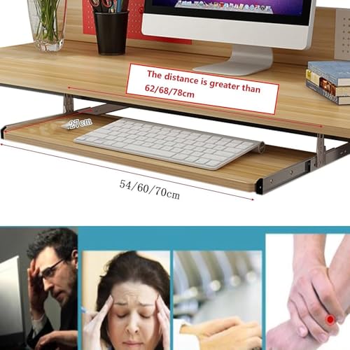 ZYXQQJ Adjustable Keyboard Tray Under Desk Keyboard Stand Pull Out Keyboard Drawer Platform Under Desk Smooth Gliding for Office Gaming Workstations(White,54x27cm)