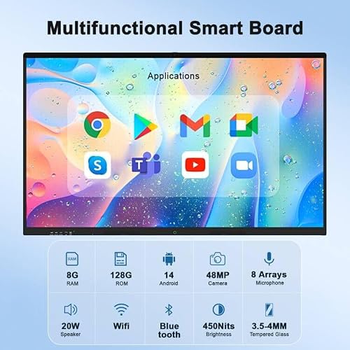 YCKJNB 75″ Smart Boarad, 4K UHD Touchscreen Display Electronic Whiteboard Built in Ultra High Definition Camera Open App Ecosystem, Interactive Whiteboard for for Business Office Classroom Home