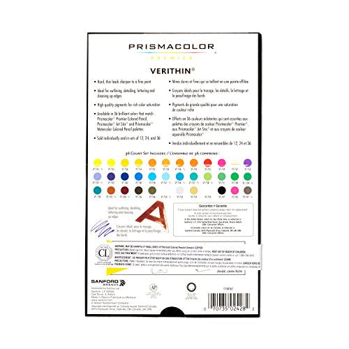 Prismacolor Premier Verithin Colored Pencils, Adult Coloring, 36 Pack
