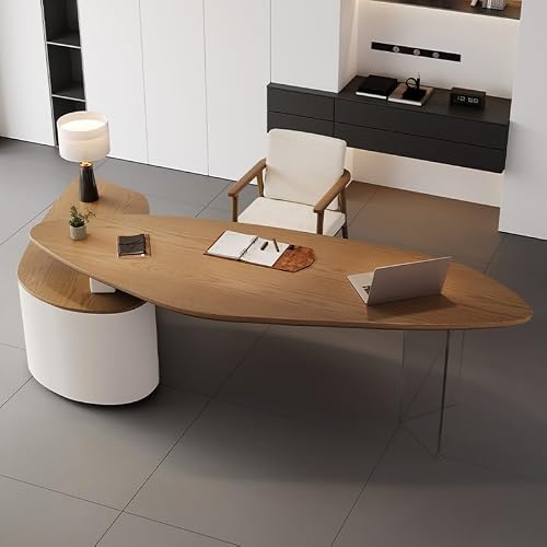LINKIO Home Office Desks Solid Wood Special-Shaped Boss Office Work Desk, Storage Desk with Side Cabinets, Suitable for Business and Home Computer Table Desk(220x75x75cm)