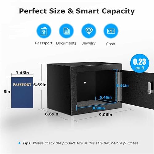 Bonsaii Security Safe Box with Key Lock, 0.23 Cu.Ft for Cash Jewelry Home